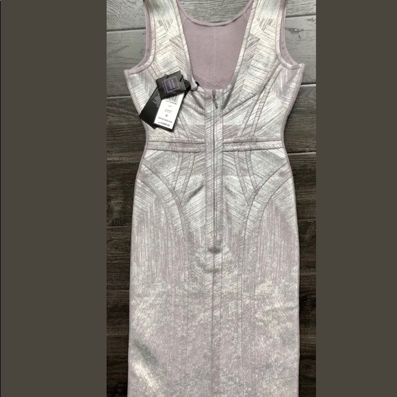 NEW Herve Leger Annette Silver Bodycon Dress Small - Picture 6 of 8